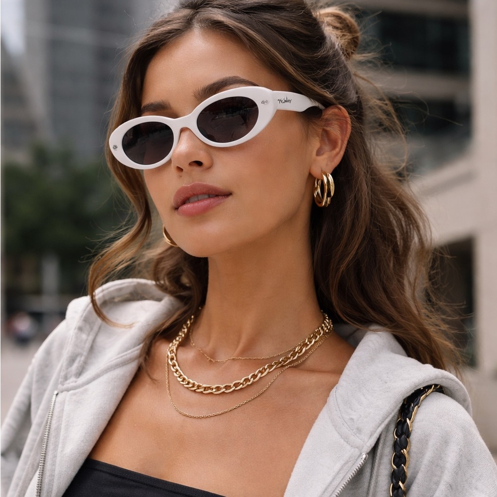 Ray-Ban White Oval Sunglasses with Black Lenses